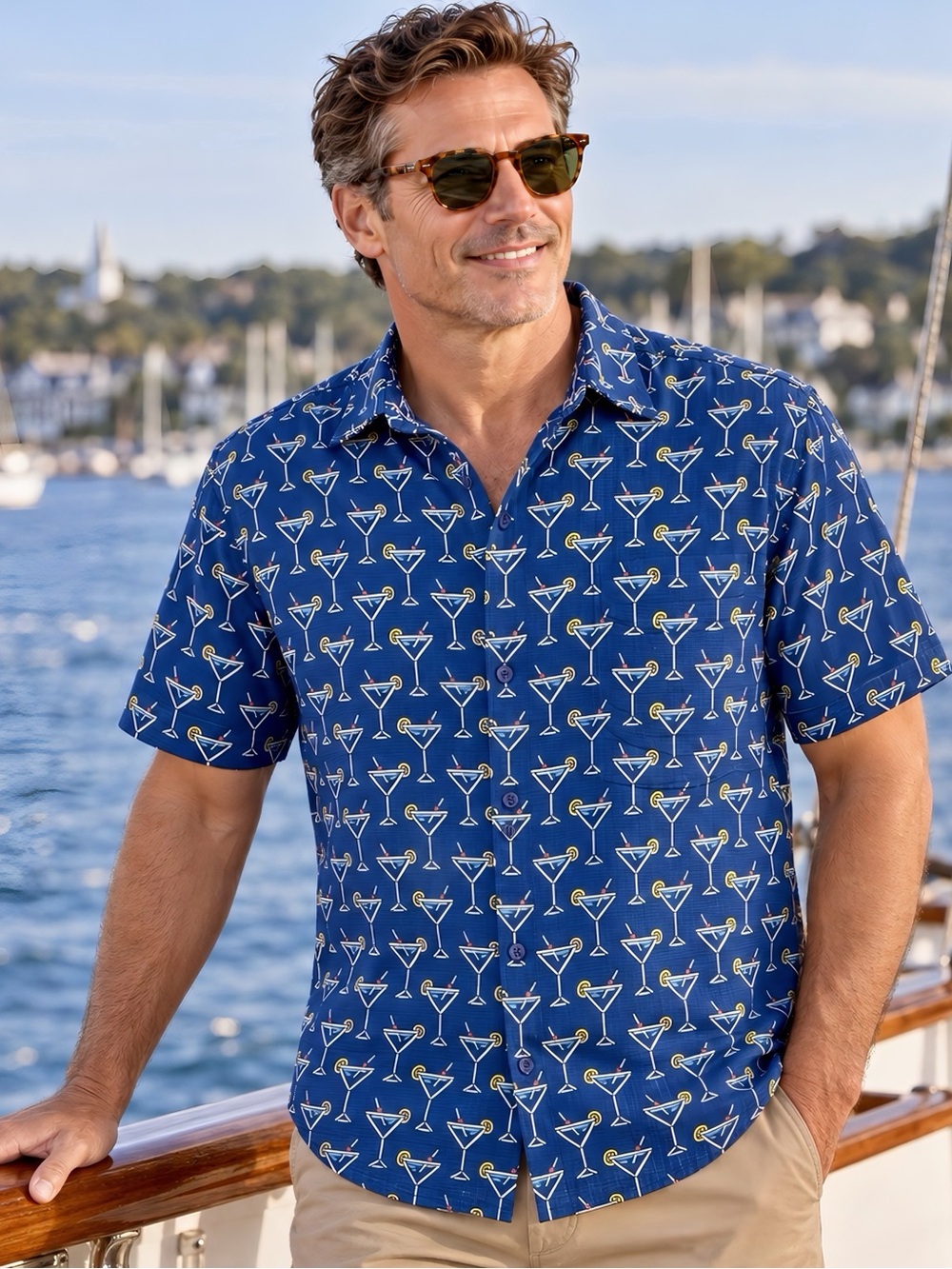 Tommy Bahama Midnight Martini IslandZone Shirt Men’s Medium Blue Cocktail Print